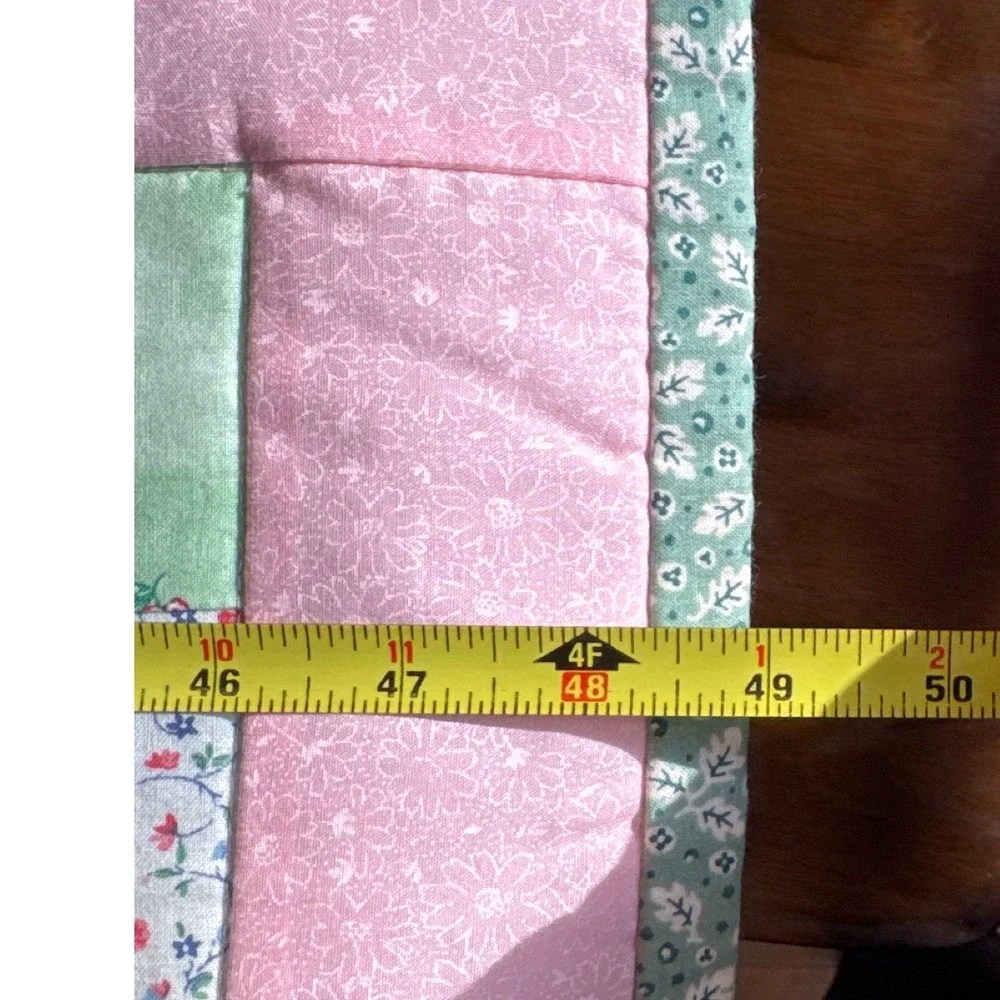 Handmade Patchwork Quilt Throw Baby Blanket Pastel Floral Multicolor 39x48